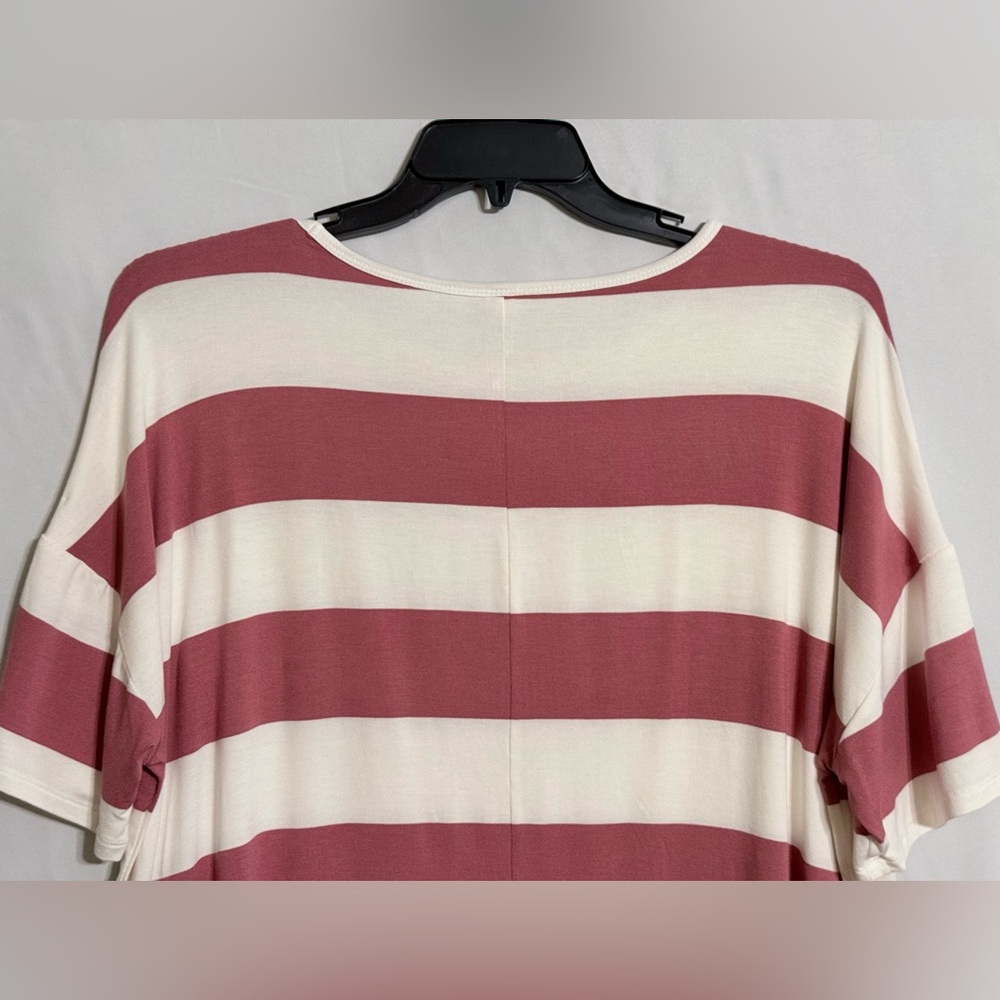NWT Old Navy Short Sleeve Striped Top in Dusty Rose and Cream Size Large - Picture 6 of 10